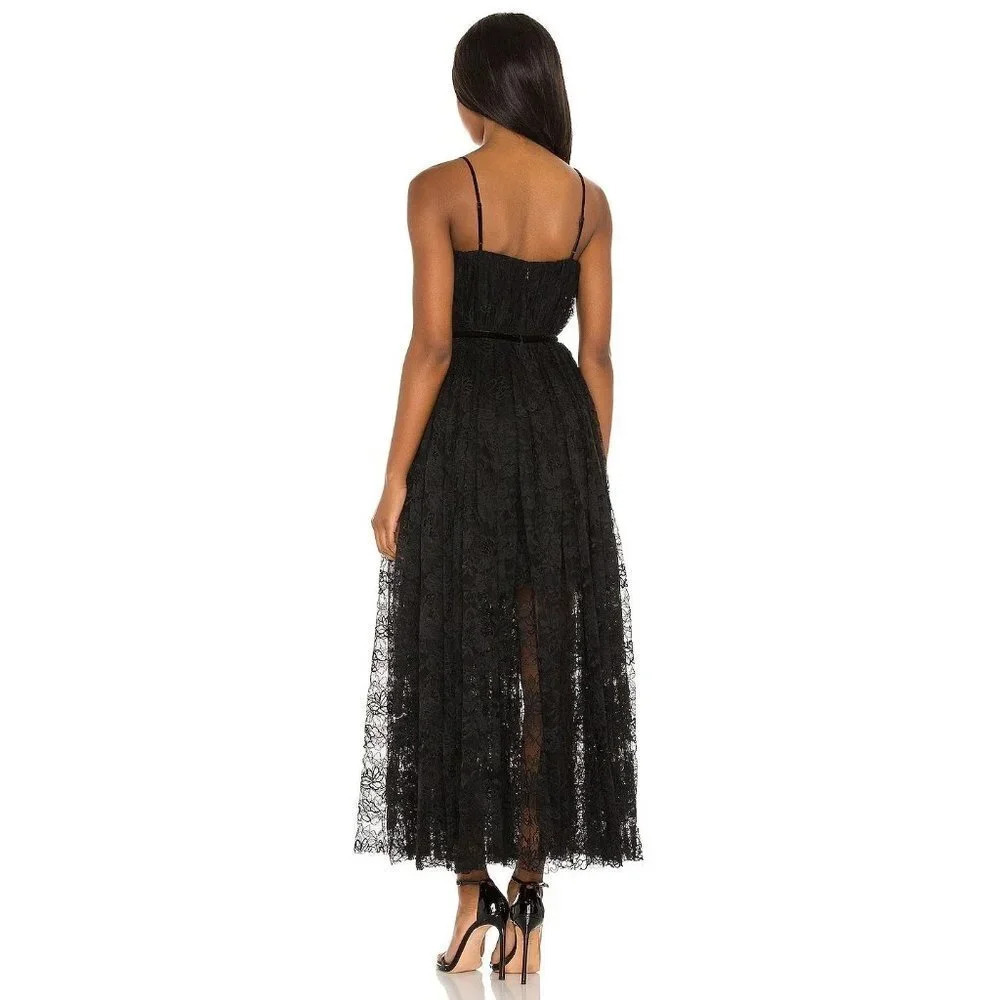 SAU LEE Selena Lace Midi Dress in Black New - Picture 2 of 11